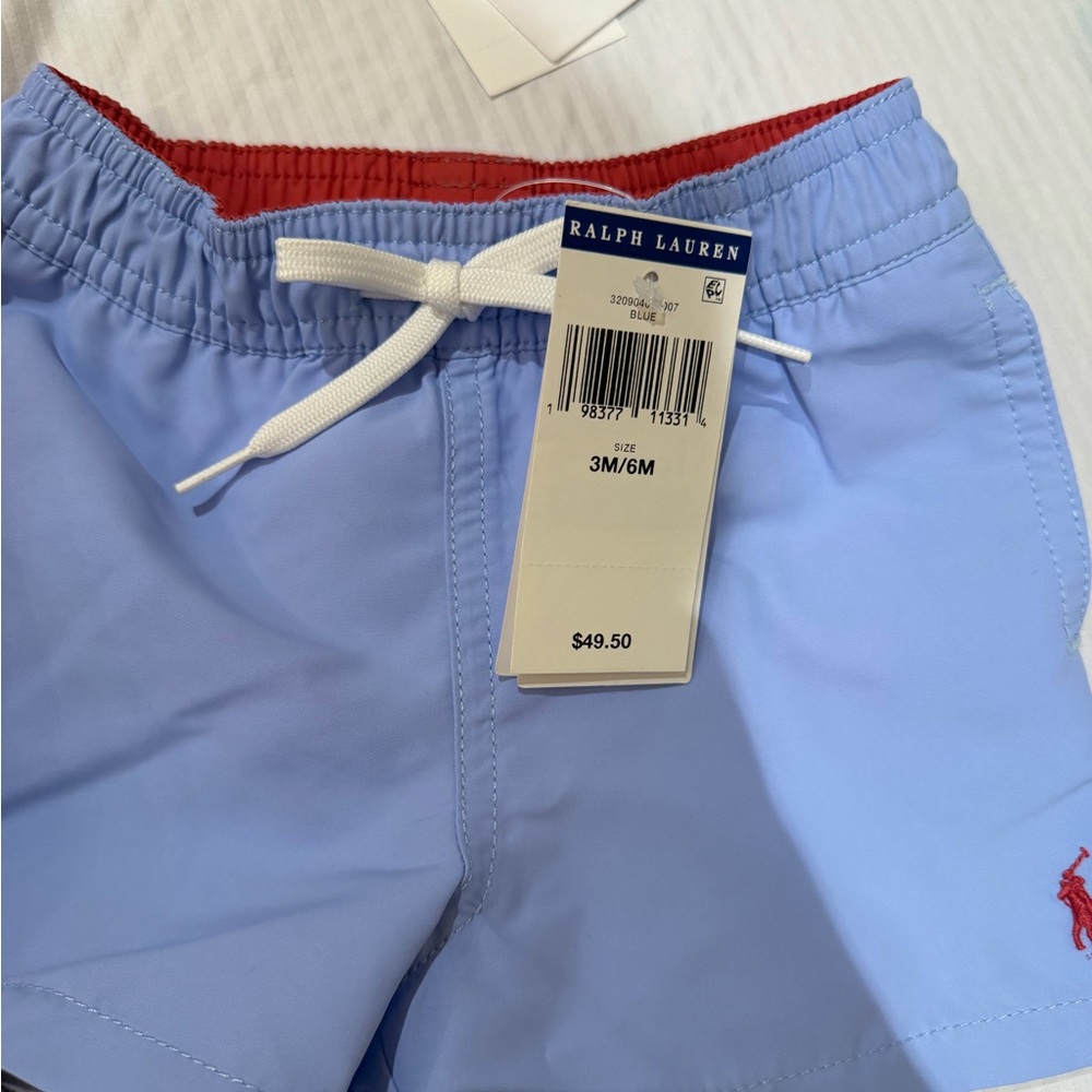 Ralph Lauren Light Blue Swim Trunks with Red Lining